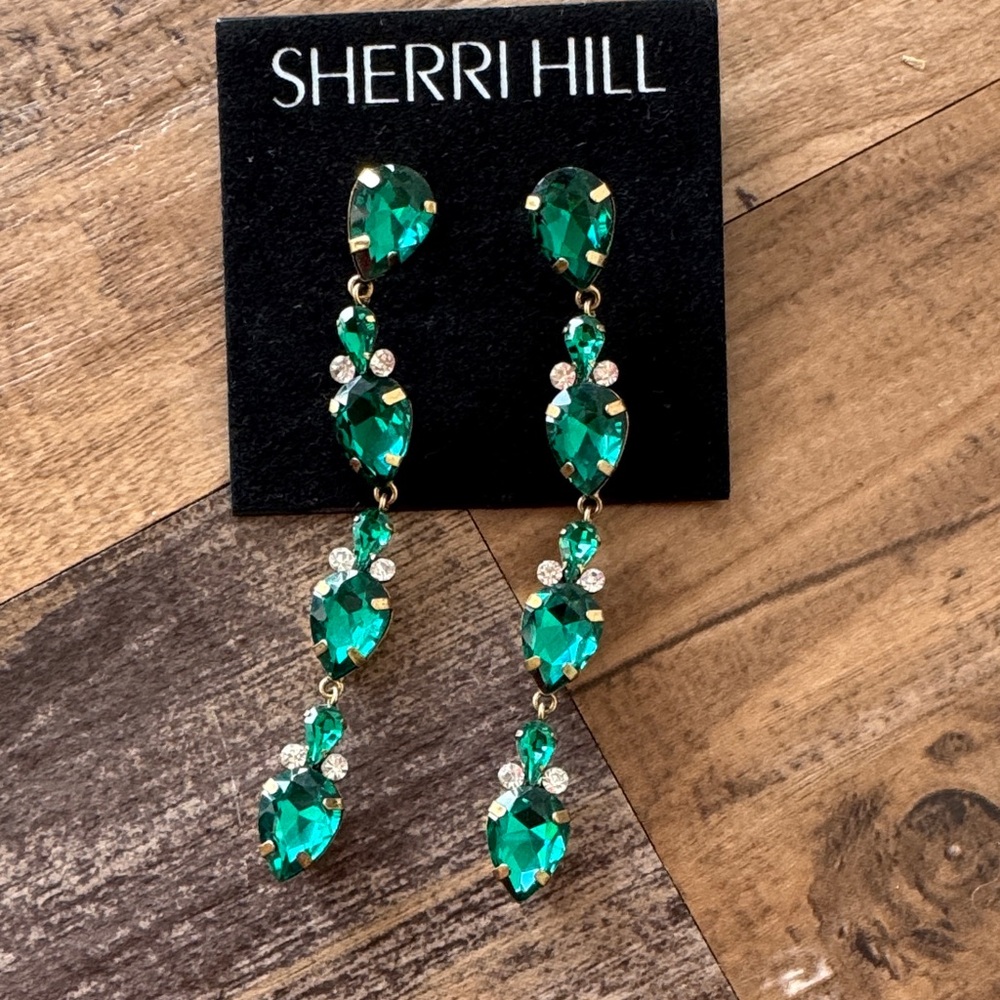 Sherri Hill Emerald Green Crystal Earrings